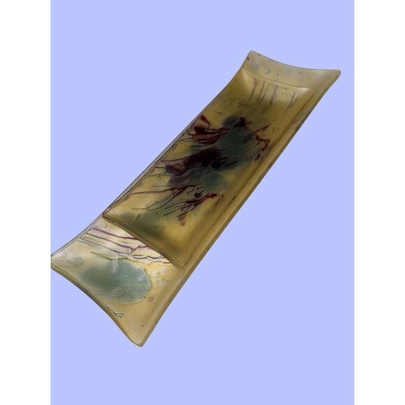 Fused Glass Platter Set With Vaseline Satin Finish sushi h'oderves tray - Picture 7 of 9